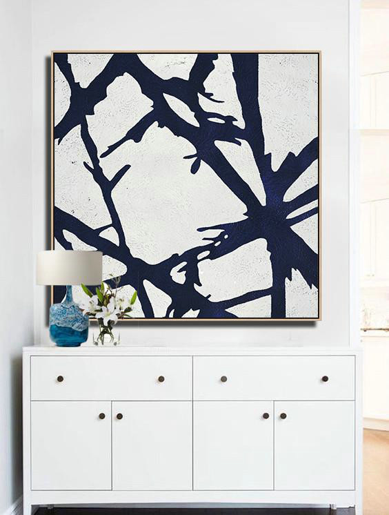 Original Abstract Painting Canvas Art,Hand Painted Navy Minimalist Painting On Canvas,Modern Art